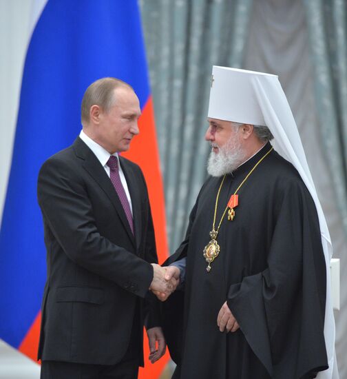 President Vladimir Putin gives government awards in Kremlin