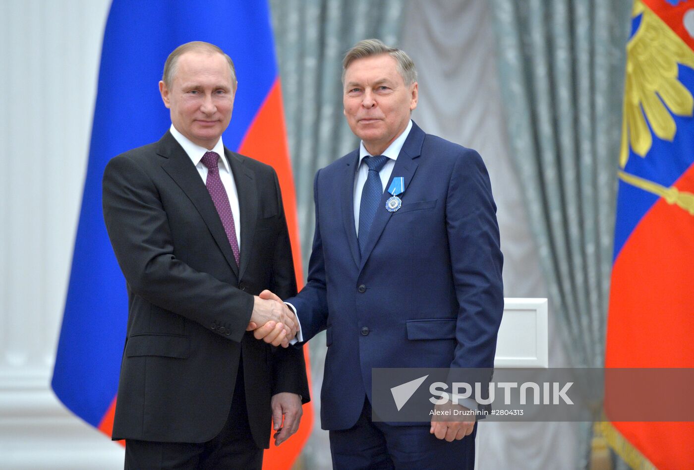 President Vladimir Putin gives government awards in Kremlin