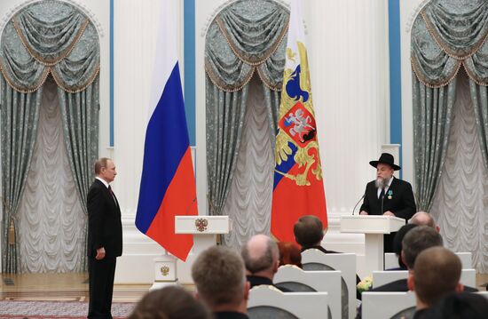 President Vladimir Putin gives government awards in Kremlin