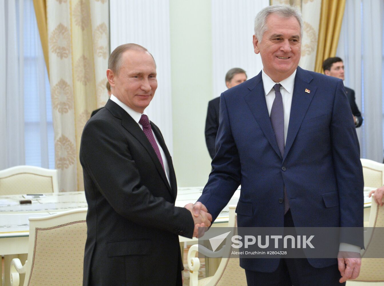 Russian President Vladimir Putin meets with his Serbian Counterpart Tomislav Nikolic