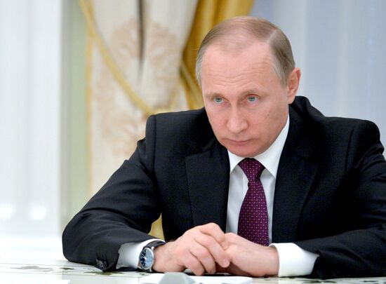 Russian President Vladimir Putin meets with his Serbian Counterpart Tomislav Nikolic