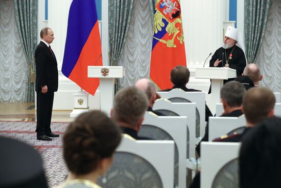 President Vladimir Putin gives government awards in Kremlin