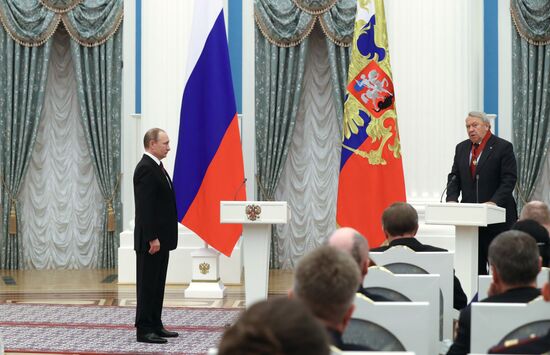 President Vladimir Putin gives government awards in Kremlin