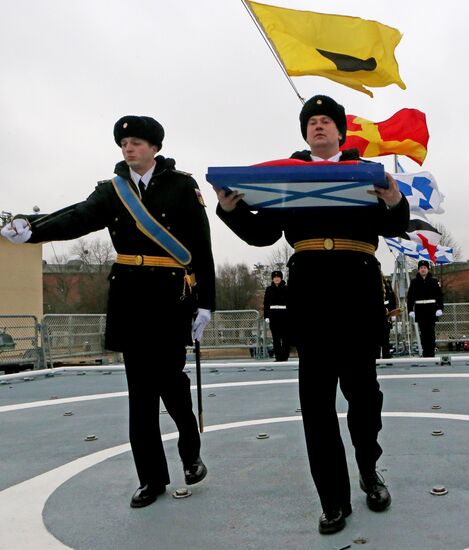 First flag hoisting ceremony on frigate Admiral Grigorovich in Kaliningrad