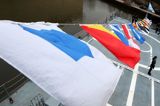 First flag hoisting ceremony on frigate Admiral Grigorovich in Kaliningrad