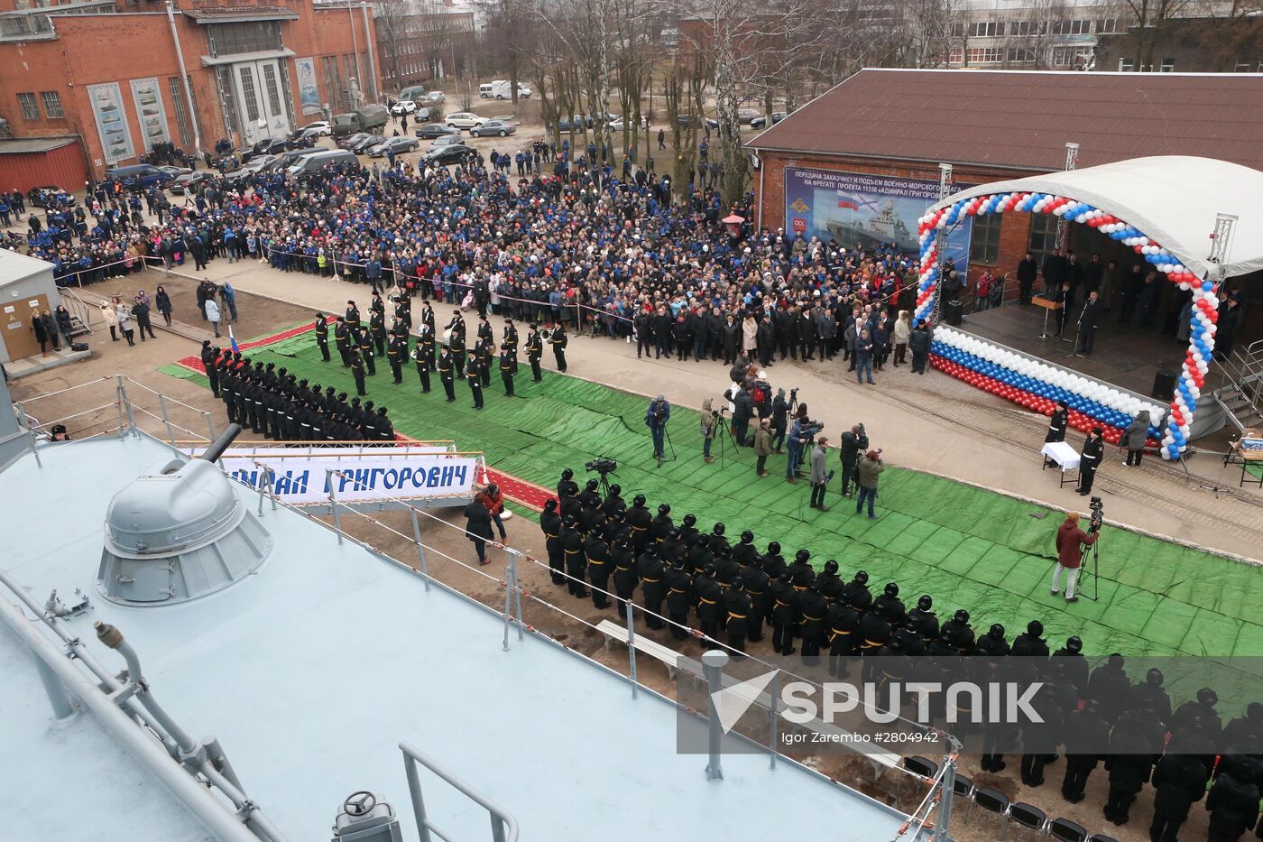 First flag hoisting ceremony on frigate Admiral Grigorovich in Kaliningrad