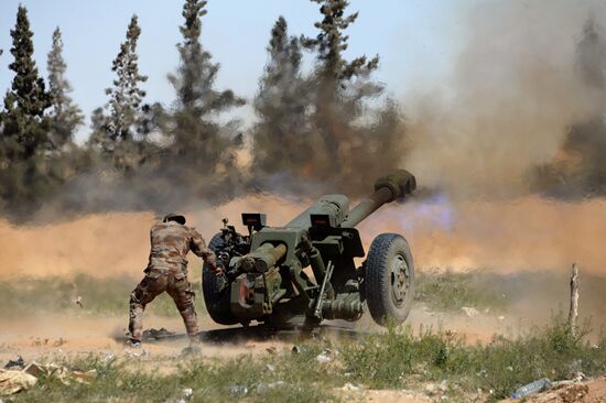 Syrian army during combat operations in the vicinity of Palmyra