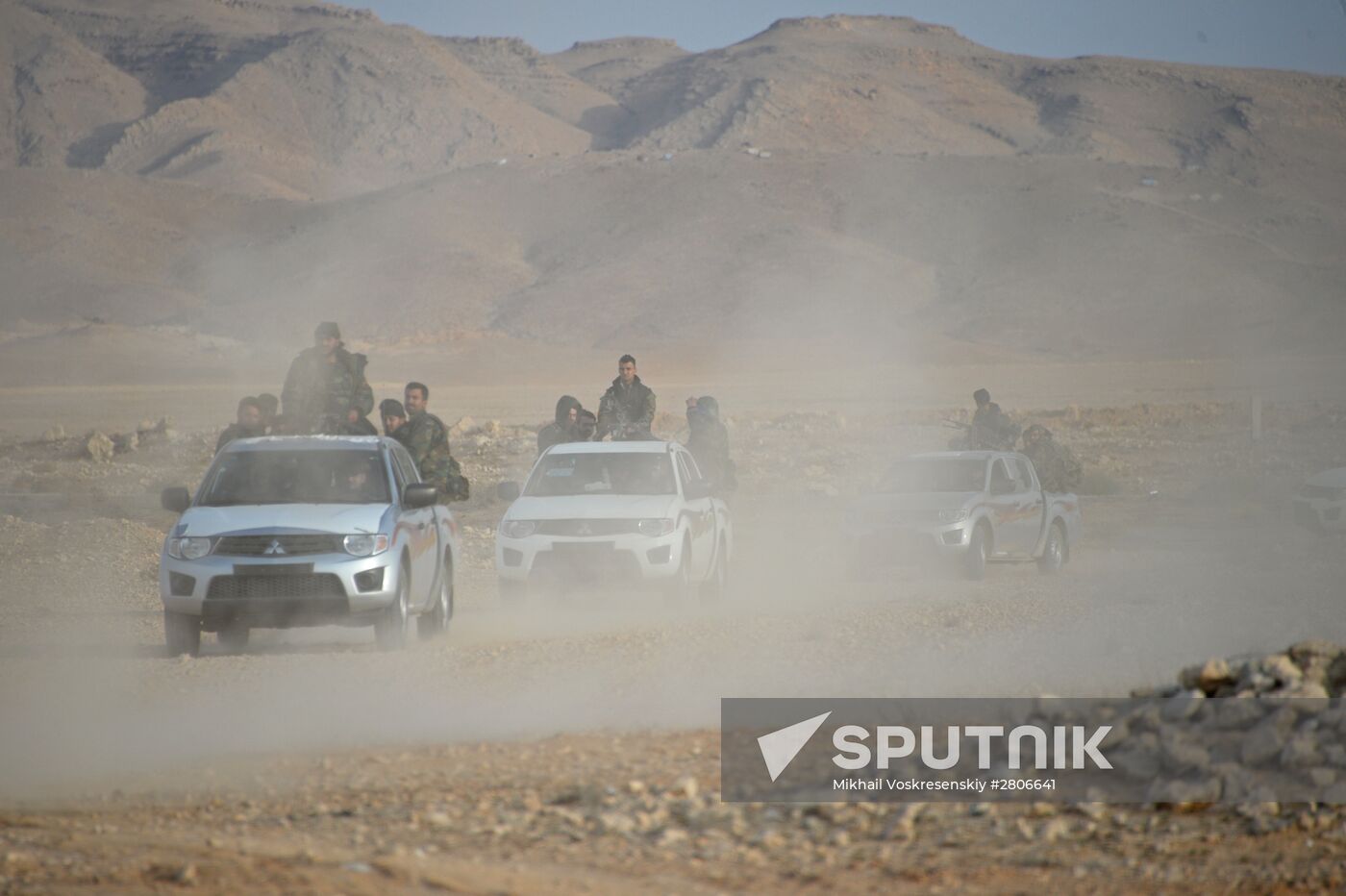 Syrian army during combat operations in the vicinity of Palmyra