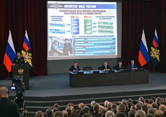 Russian President Vladimir Putin attends meeting of the Russian Interior Ministry Board