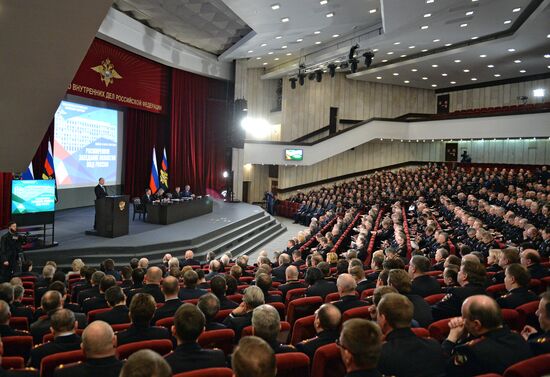 Russian President Vladimir Putin attends meeting of the Russian Interior Ministry Board