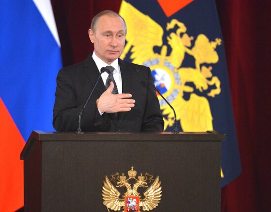 Russian President Vladimir Putin attends meeting of the Russian Interior Ministry Board