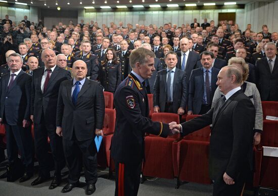 Russian President Vladimir Putin attends meeting of the Russian Interior Ministry Board