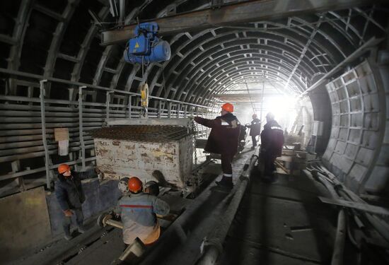 Construction of Fonvizinskaya metro station in Moscow