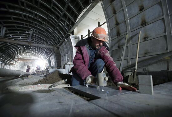 Construction of Fonvizinskaya metro station in Moscow