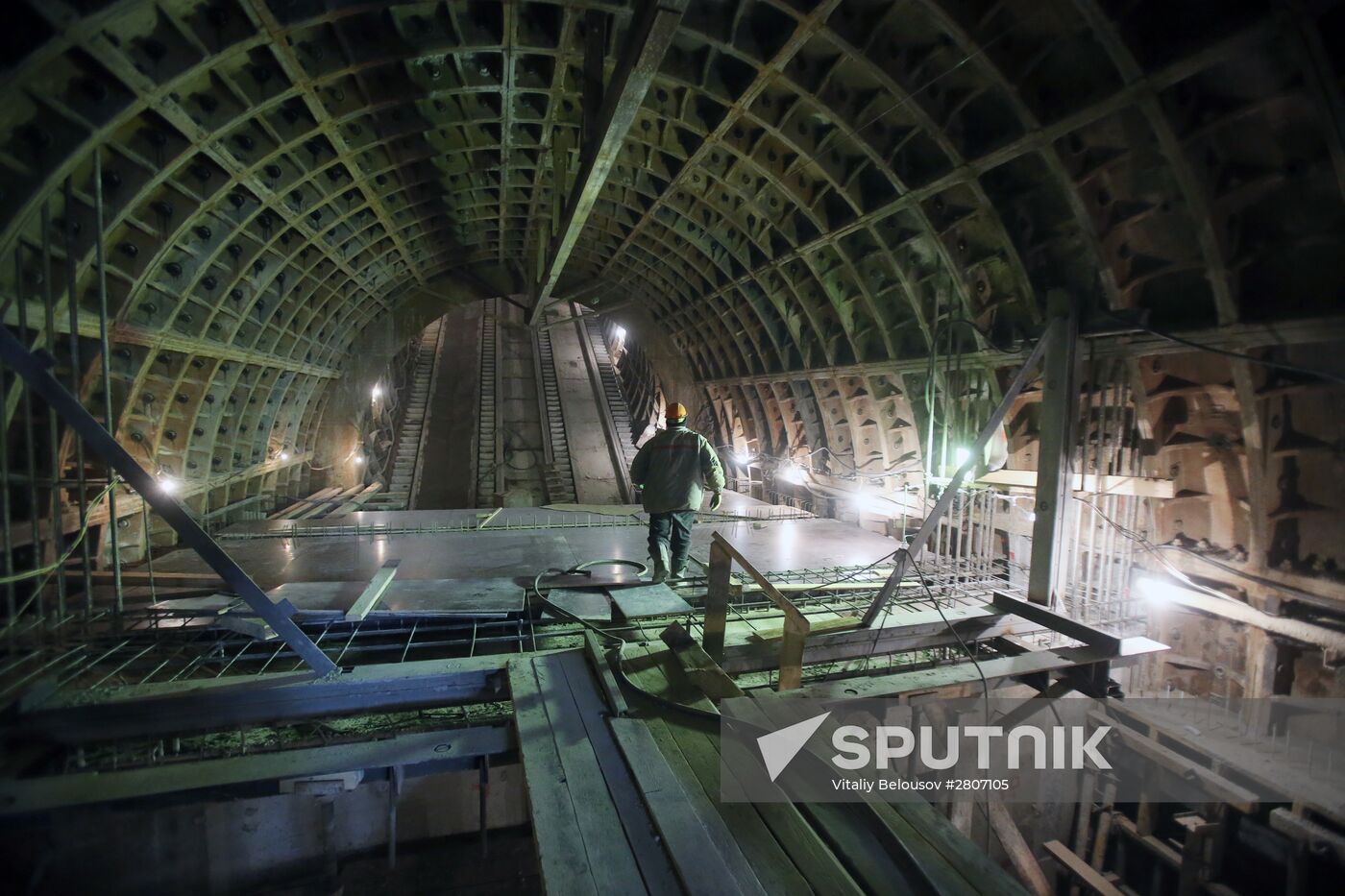 Construction of Fonvizinskaya metro station in Moscow