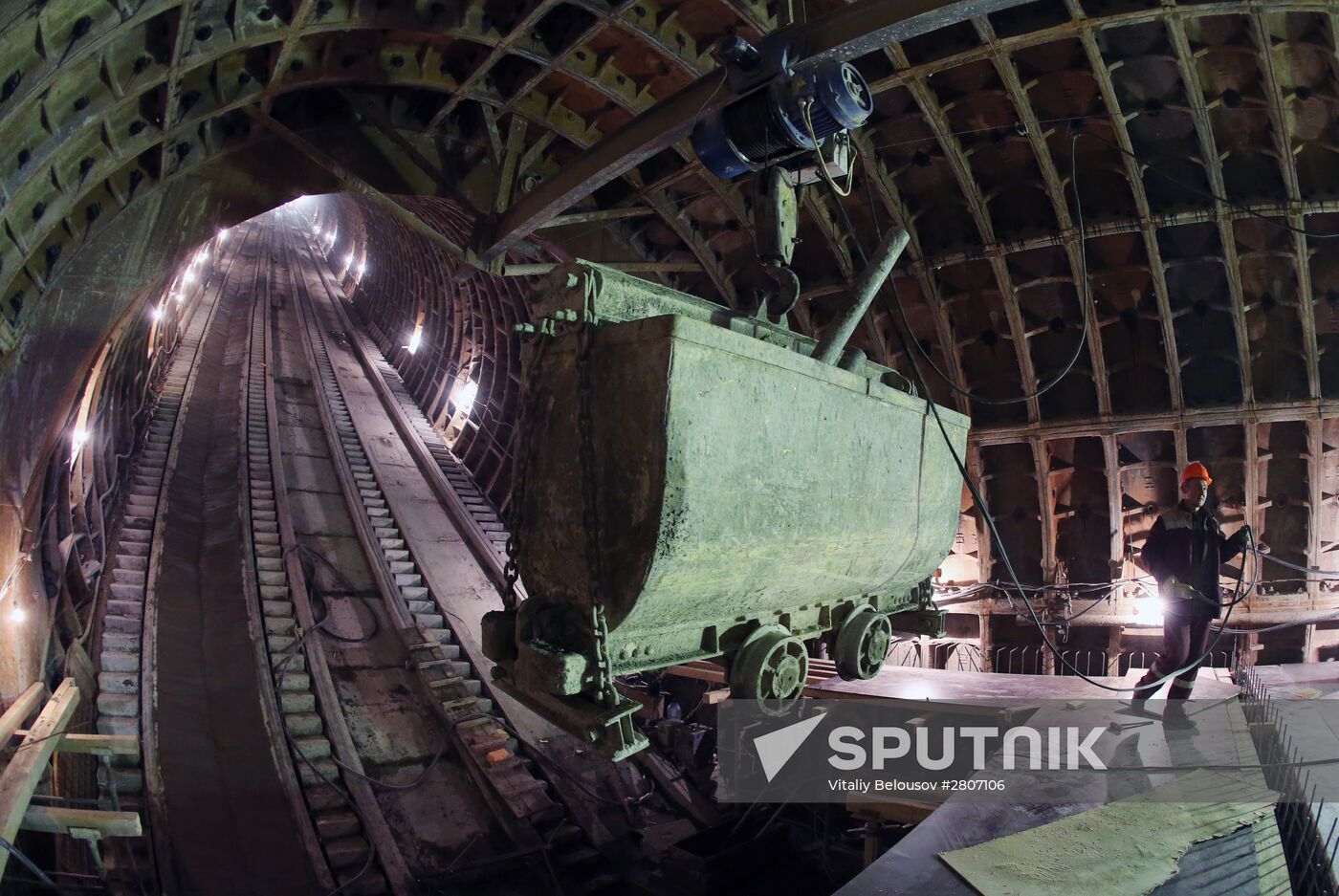 Construction of Fonvizinskaya metro station in Moscow
