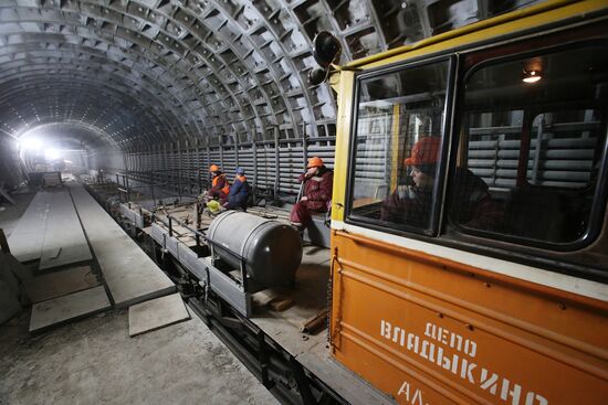 Construction of Fonvizinskaya metro station in Moscow