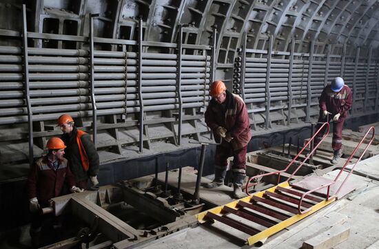 Construction of Fonvizinskaya metro station in Moscow