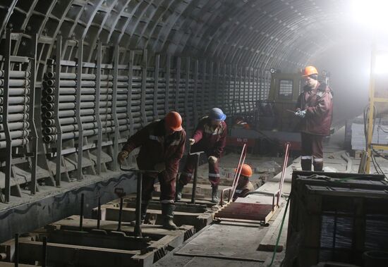 Construction of Fonvizinskaya metro station in Moscow