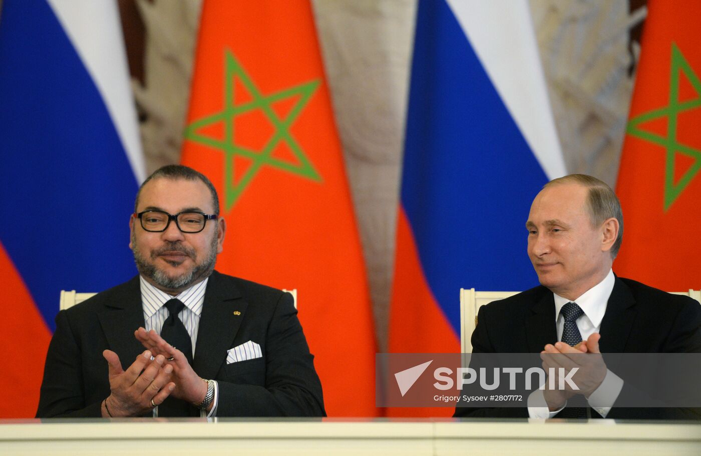 Russian President Vladimir Putin meets with King Mohammed VI of Morocco
