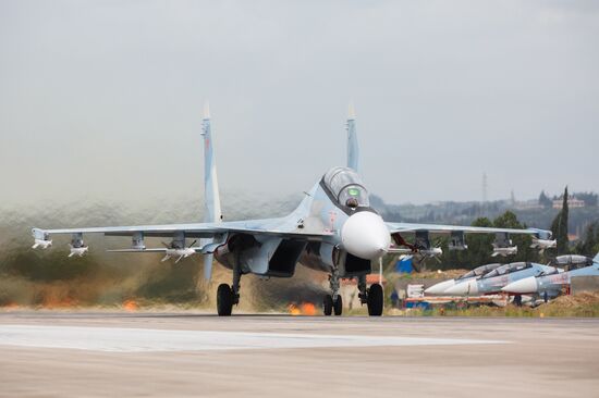 Russian Aerospace Forces aircraft is prepared for departure at Khmeimim Air Base in Syria
