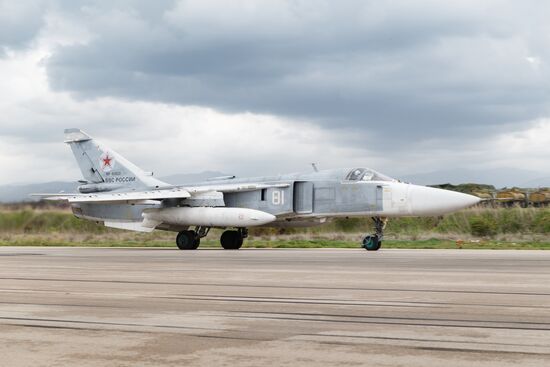 Russian Aerospace Forces aircraft is prepared for departure at Khmeimim Air Base in Syria