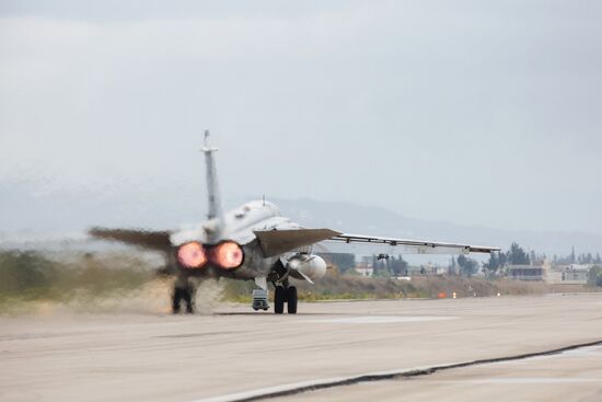 Russian Aerospace Forces aircraft is prepared for departure at Khmeimim Air Base in Syria