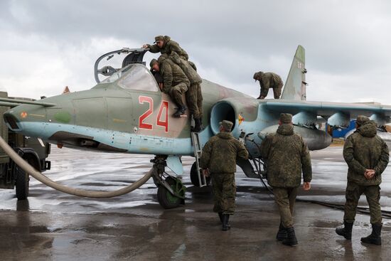 Russian Aerospace Forces aircraft is prepared for departure at Khmeimim Air Base in Syria