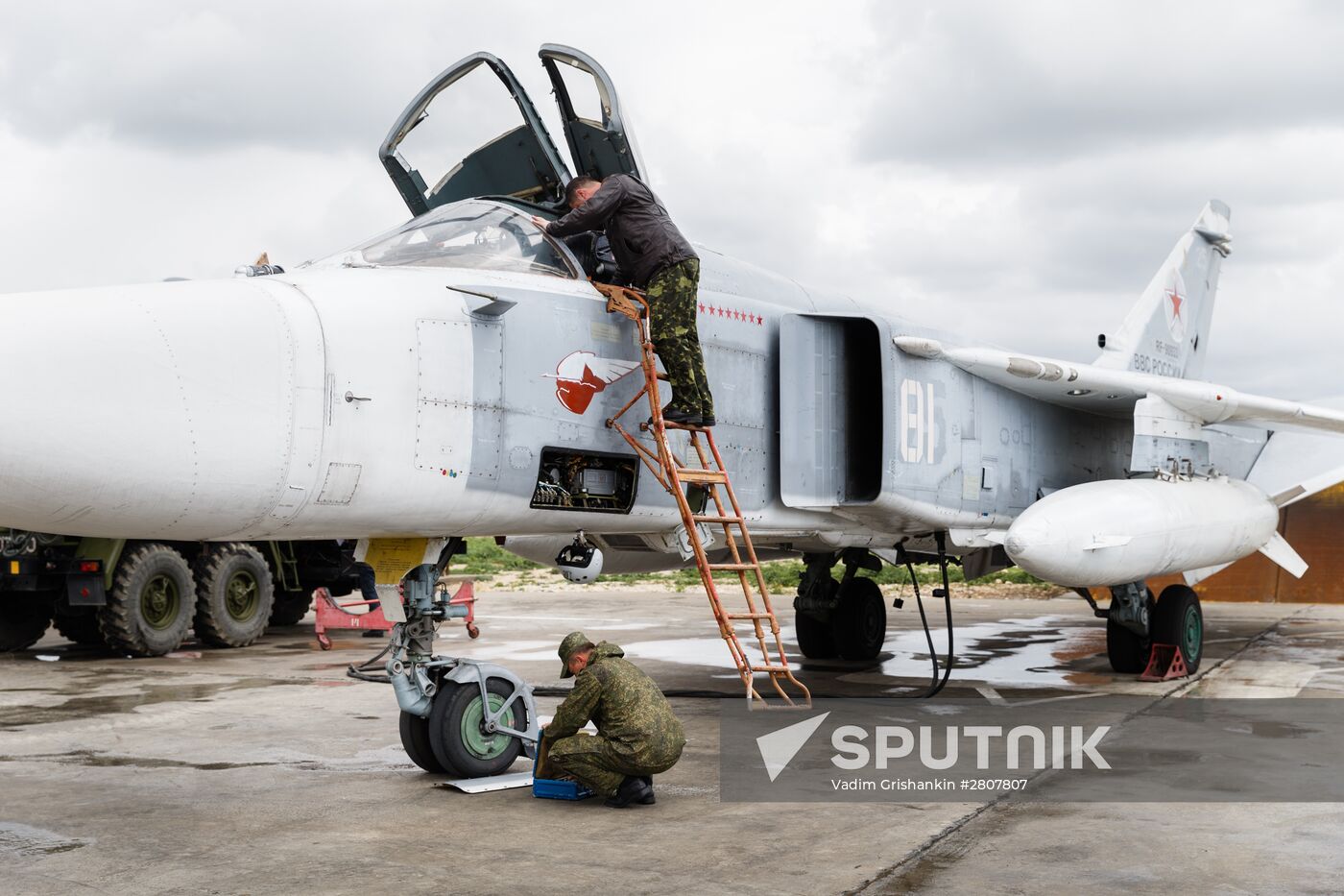 Russian Aerospace Forces aircraft is prepared for departure at Khmeimim Air Base in Syria