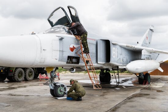 Russian Aerospace Forces aircraft is prepared for departure at Khmeimim Air Base in Syria