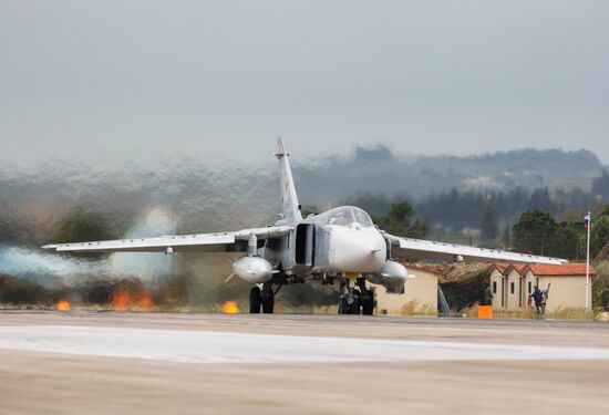 Russian Aerospace Forces aircraft is prepared for departure at Khmeimim Air Base in Syria