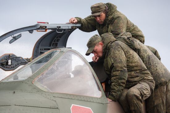 Russian Aerospace Forces aircraft is prepared for departure at Khmeimim Air Base in Syria