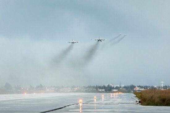 Russian Aerospace Forces aircraft is prepared for departure at Khmeimim Air Base in Syria