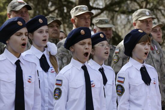 Cadets of the people's militia of Crimea are sworn in during ceremony