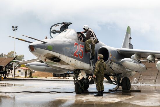 Russian Aerospace Forces aircraft is prepared for departure at Khmeimim Air Base in Syria
