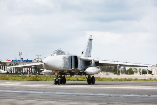 Russian Aerospace Forces aircraft is prepared for departure at Khmeimim Air Base in Syria