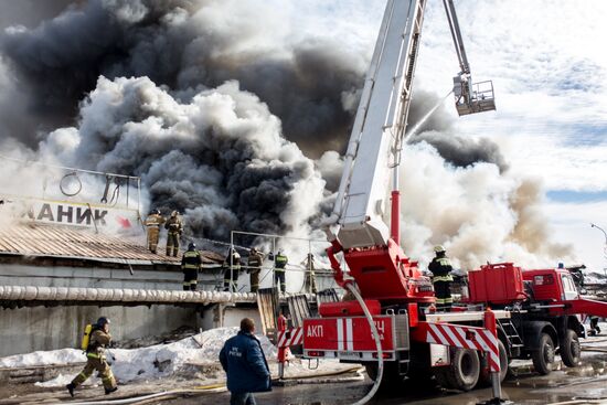 Fireworks storage on fire in Ufa
