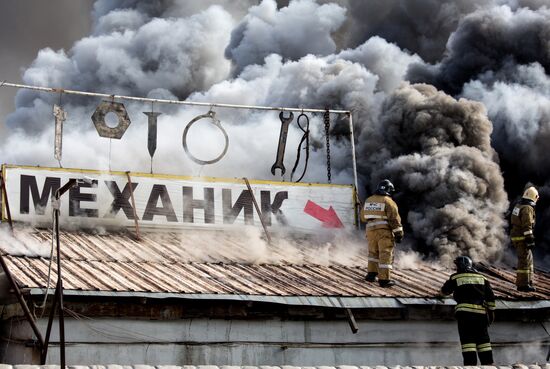 Fireworks storage on fire in Ufa