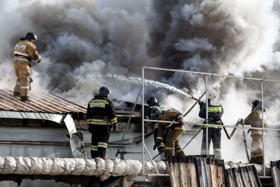 Fireworks storage on fire in Ufa