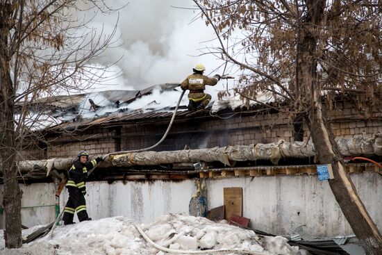 Fireworks storage on fire in Ufa