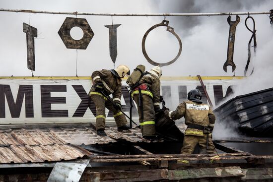 Fireworks storage on fire in Ufa