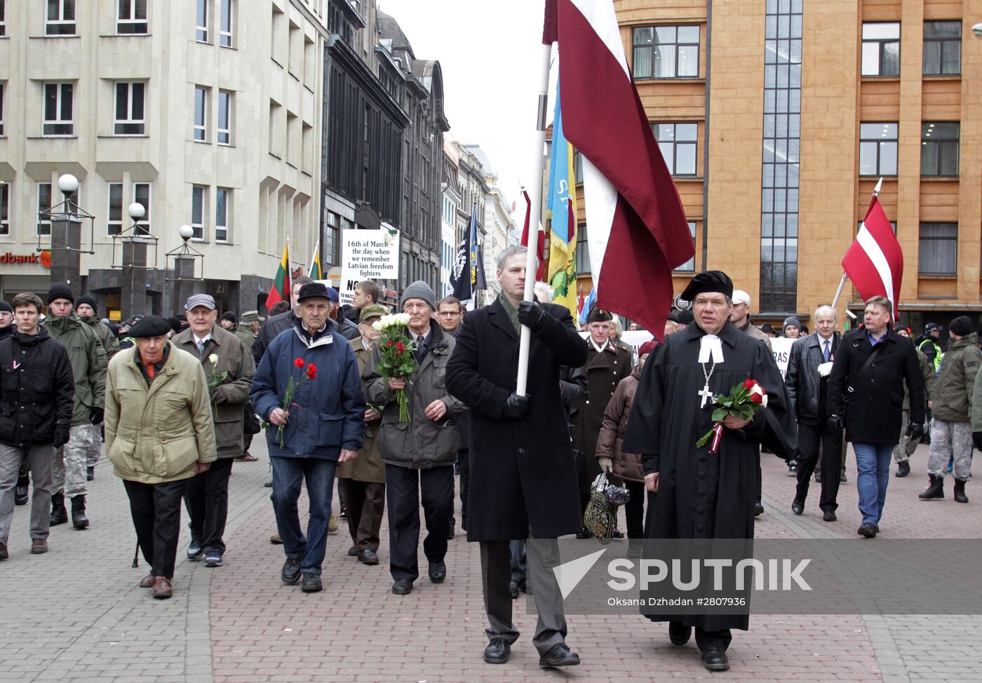 Waffen-SS Legion veterans march in Riga