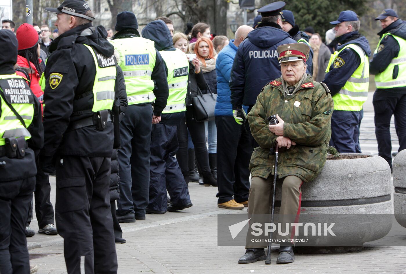 Waffen-SS Legion veterans march in Riga