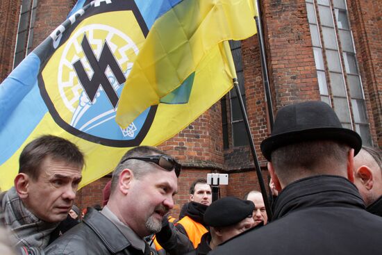 Waffen-SS Legion veterans march in Riga