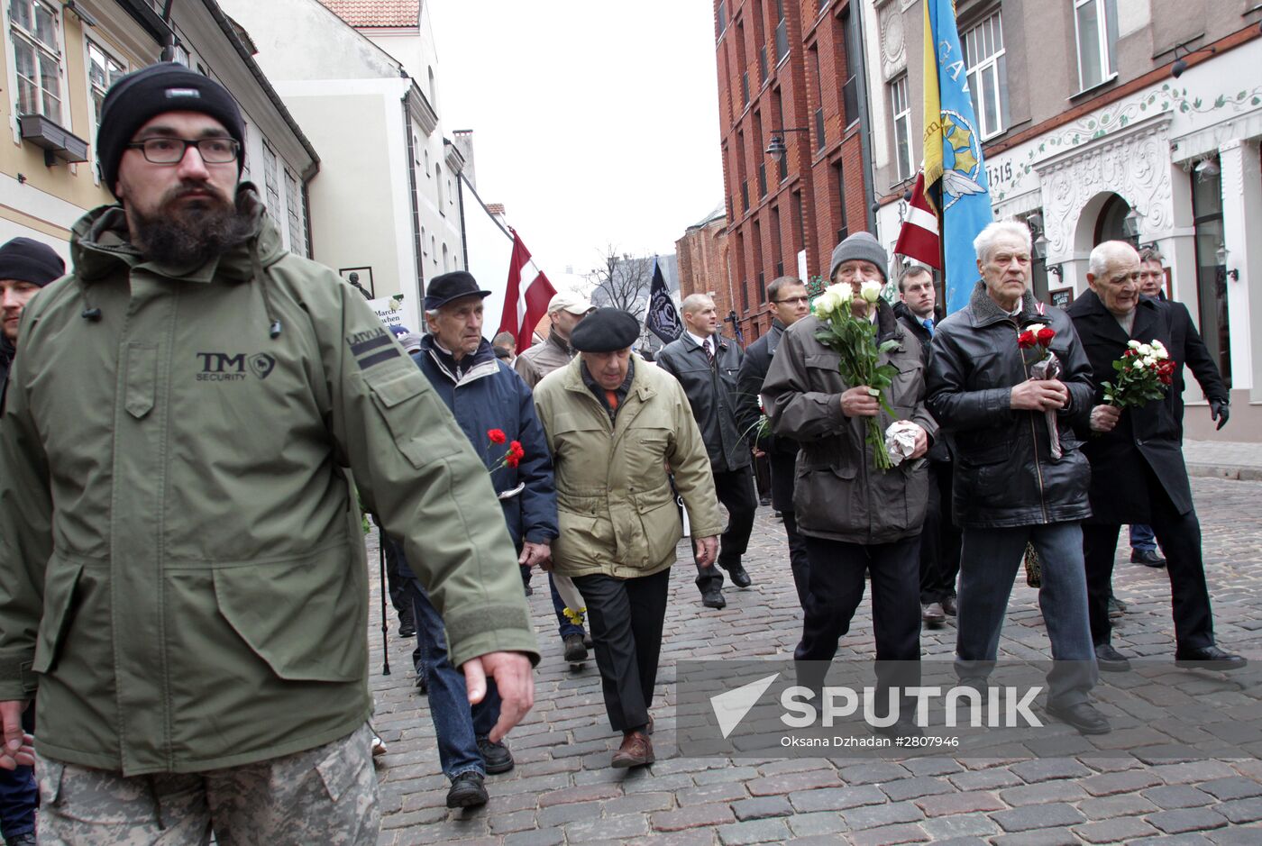 Waffen-SS Legion veterans march in Riga