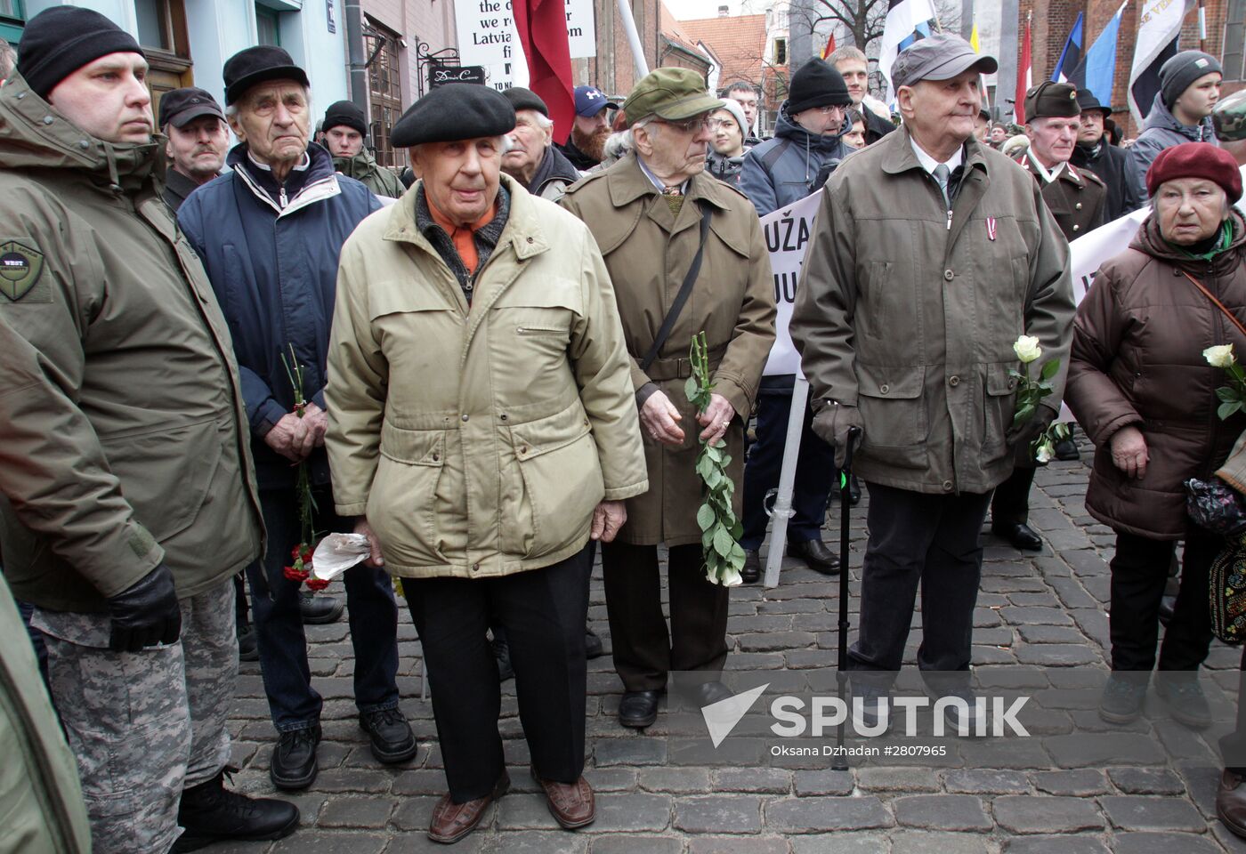 Waffen-SS Legion veterans march in Riga