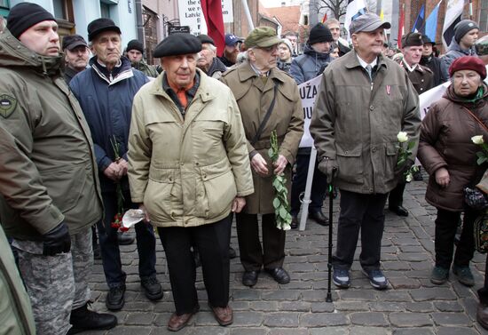 Waffen-SS Legion veterans march in Riga