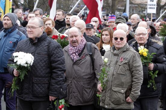 SS legionnaires' procession in Riga