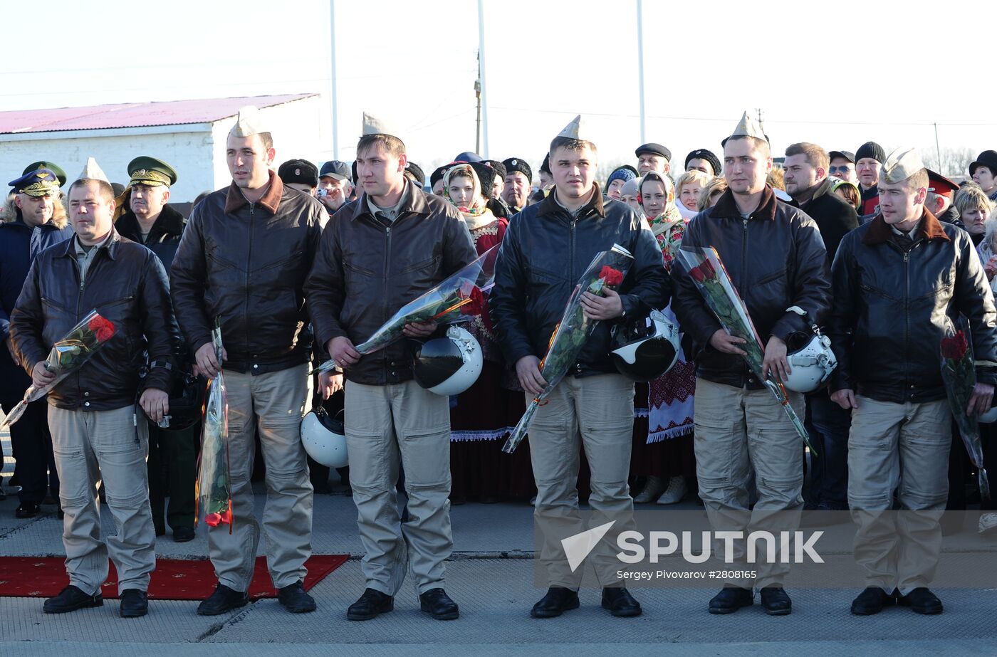 Welcoming ceremony for Russian aircraft returning from Khmeimim airbase, in Primorsko-Akhtarsk