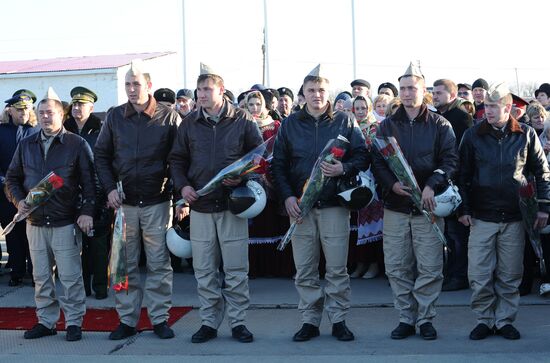 Welcoming ceremony for Russian aircraft returning from Khmeimim airbase, in Primorsko-Akhtarsk